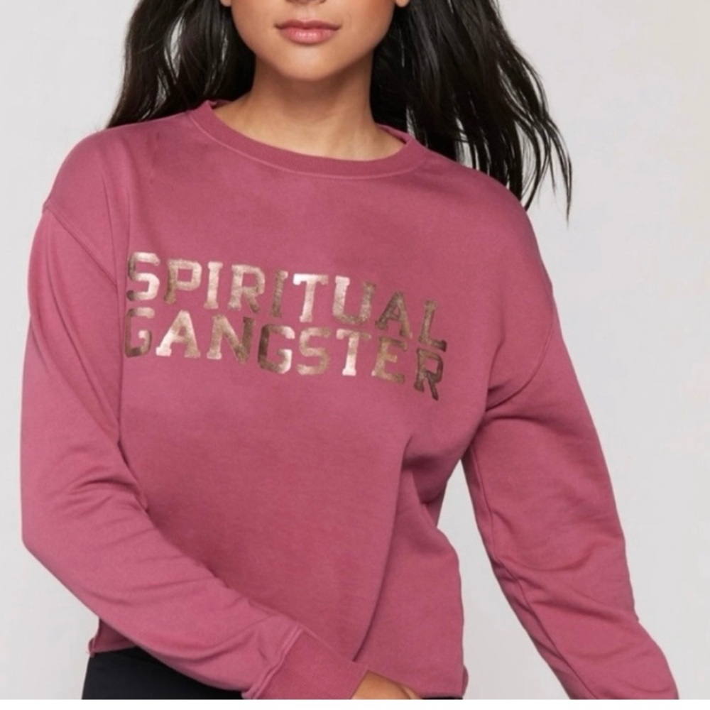 Spiritual Gangster Women's Pink Sweatshirt Gold Foil Cropped EUC